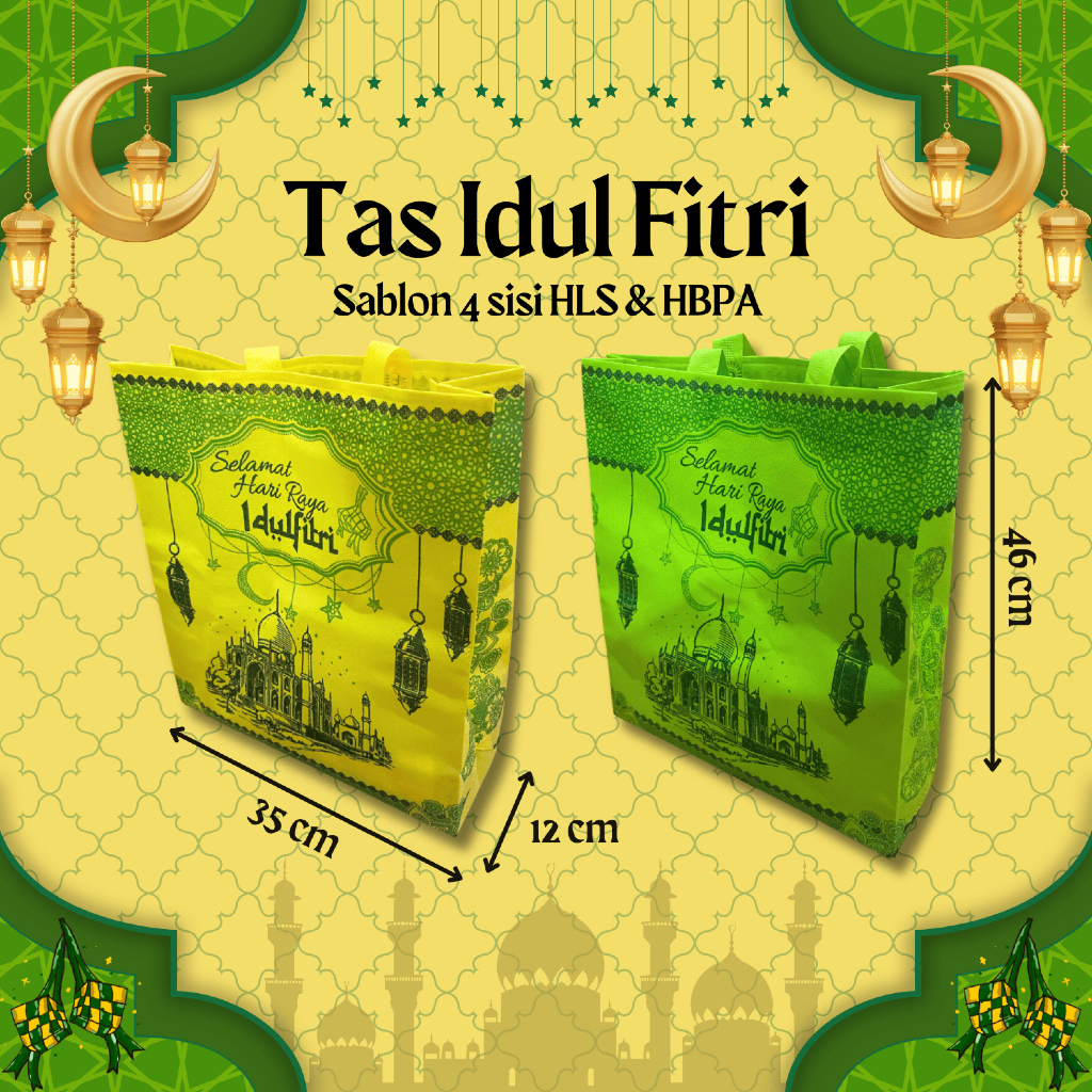 

Goodie Bag Idul Fitri Tas Kain Spunbond Lebaran 4 sisi Kuning dan Hijau (SATUAN)