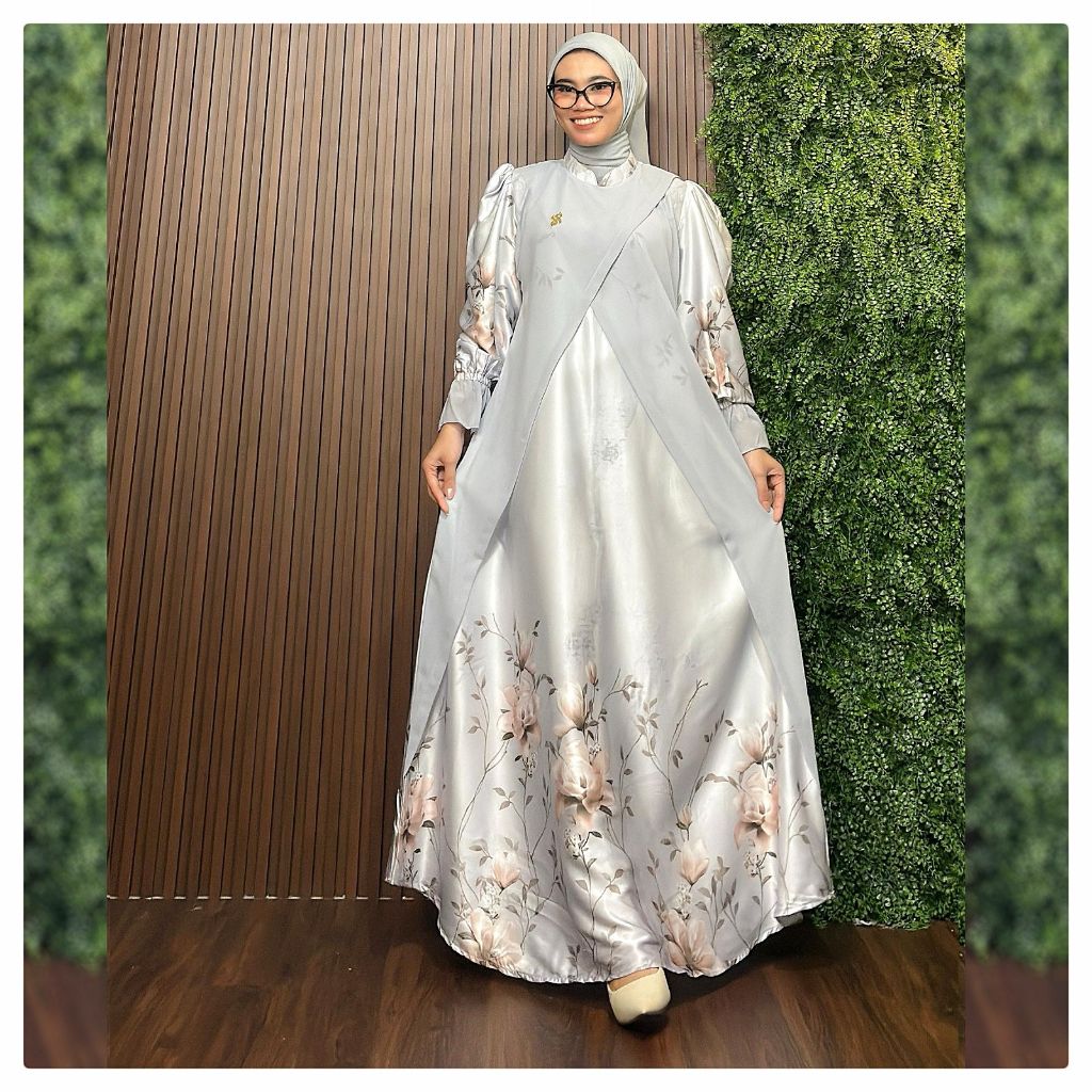 Cantika Dress-Silkania Digital Printing Motif mix Ceruty Busana Muslim Remaja Dewasa By Es-Ha Scarf