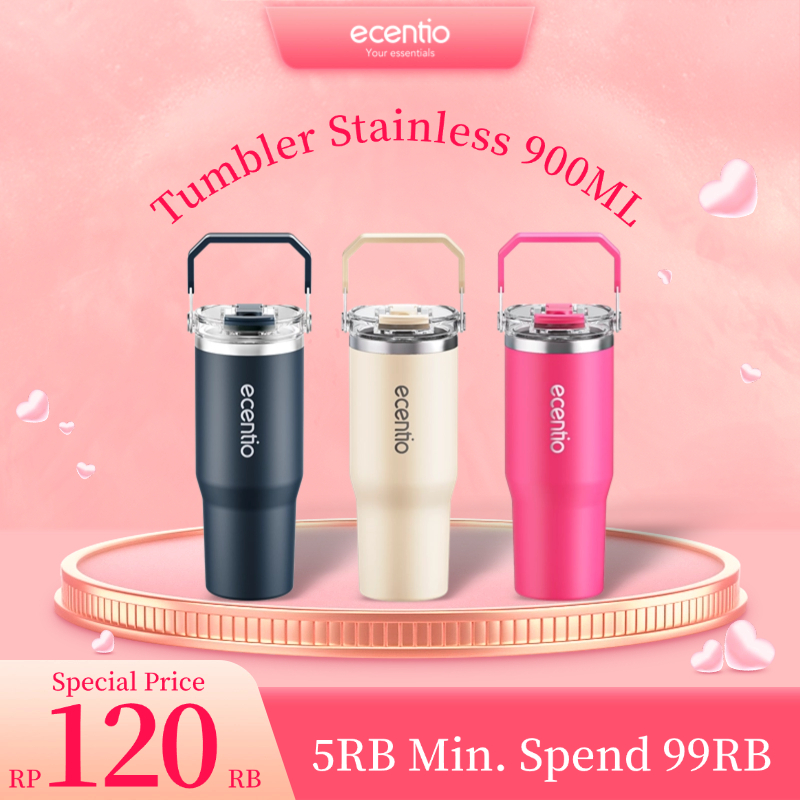 ecentio tumbler Stainless 900ml Portable aesthetic termos lucu Botol minum besar tas tumbler tahan p