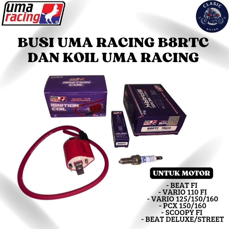 Koil uma racing injeksi dan busi uma racing b8rtc untuk motor beat fi vario injeksi scoopy pcx