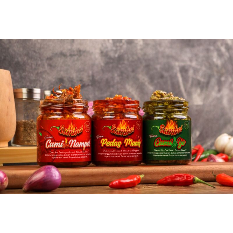 

PAKET 3 SAMBAL DAPUR AMBU sambal manis pds/sambal cumi ijo/sambal cumi nampol kemasan btl kaca 200gr