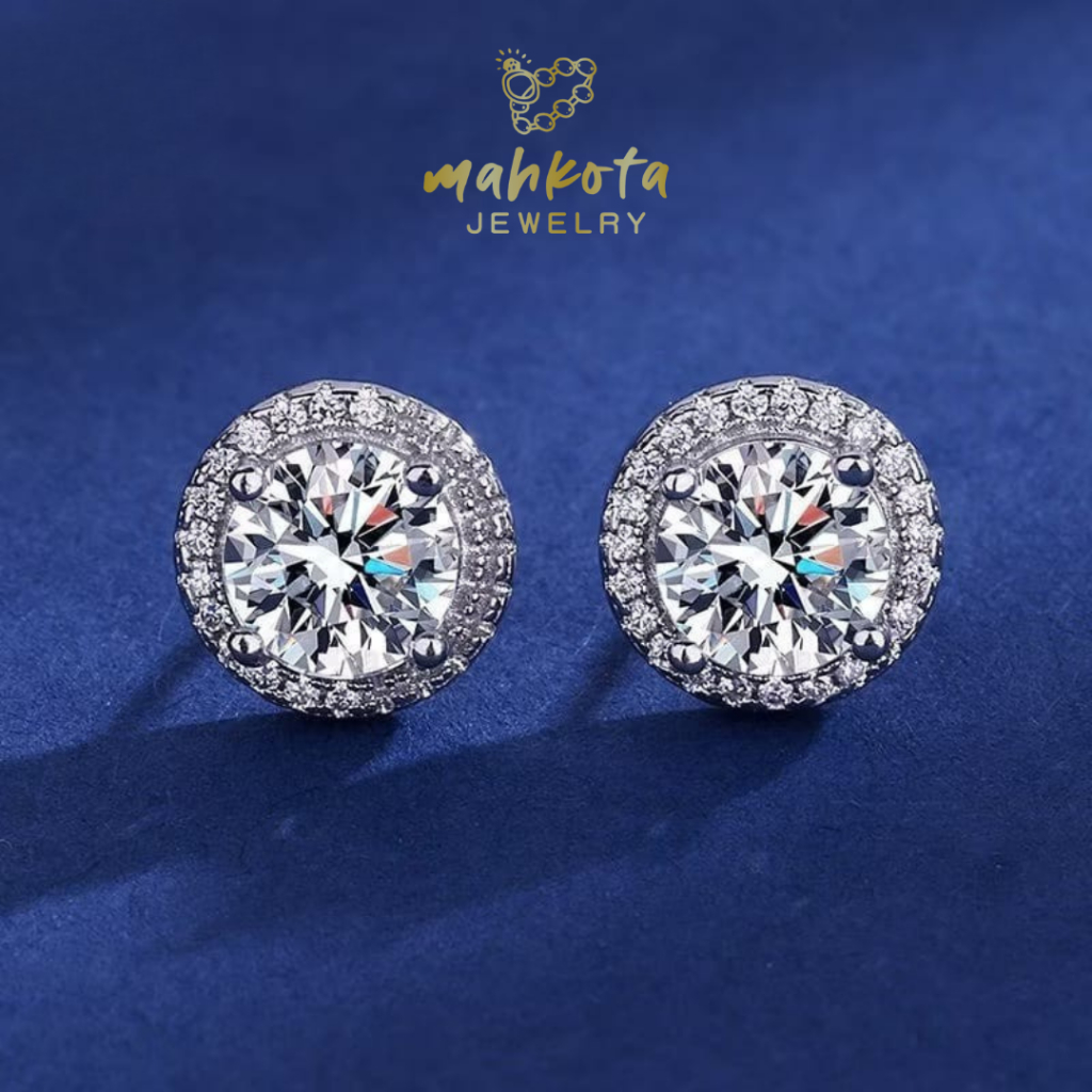 A132 Anting Wanita Moisanitte Perak Permata Zircon Berkilau Cantik Lapis Emas 18 Kgp