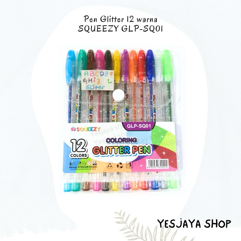 

{1 set} Pen Glitter Squeezy 12 warna / PEN GLITTER WARNA WARNI 1.0 MM / Pen Gel Glitter Squeezy GLP-SQ01