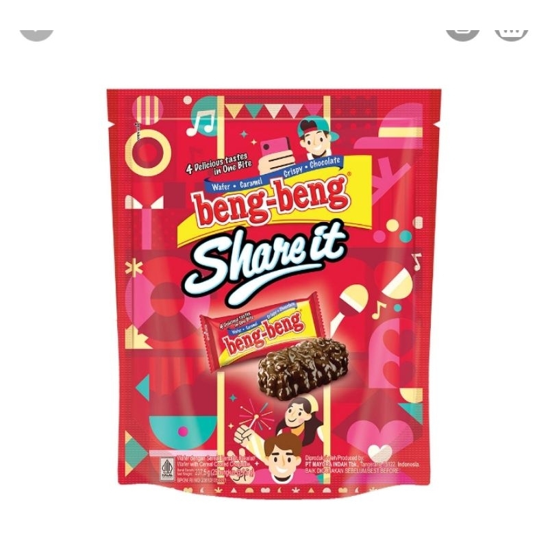 

Beng-beng Share It Wafer Ricek Crispy Coklat Kemasan Pouch Isi 25 x 9,5 g