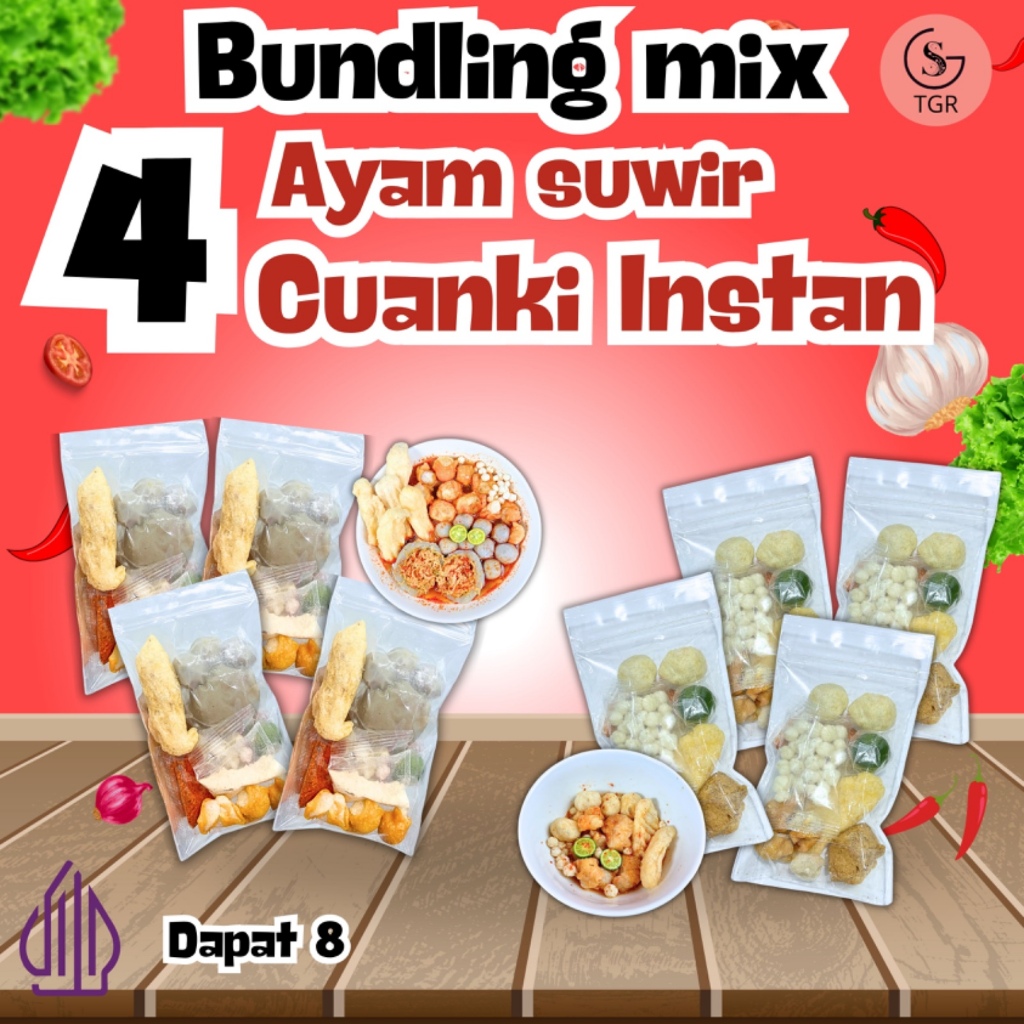 

BUNDLING 8 MIX [4BKS AYAM EKO ,4BKS CUANKI INSTAN] KUAH KALDU HOTPOT INSTAN