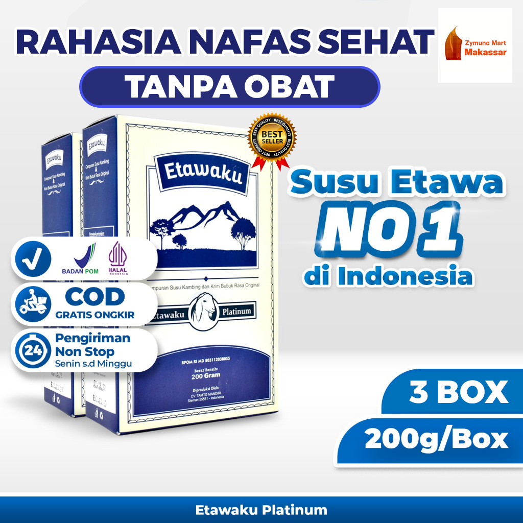 

Paket 3 Box Susu Etawaku Platinum - Susu Etawa Murni Rendah Gula Krimer Nabati Baik Diabetes Obesitas Atasi Sistem Pernapasan Pernafasan Asma Bronkhitis Sesak Napas Nafas Tingkatkan Kekebalan Tubuh Isi 200gr Original