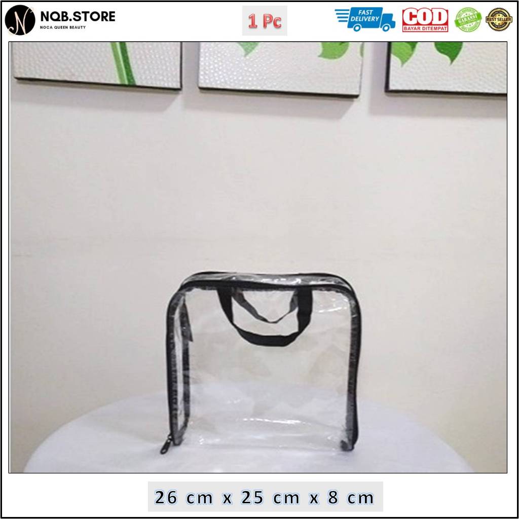 NQB - Tas SEPREI Plastik Bening Mika Transparant Penyimpanan Sprei Resleting dengan Tali - Sarung Ka