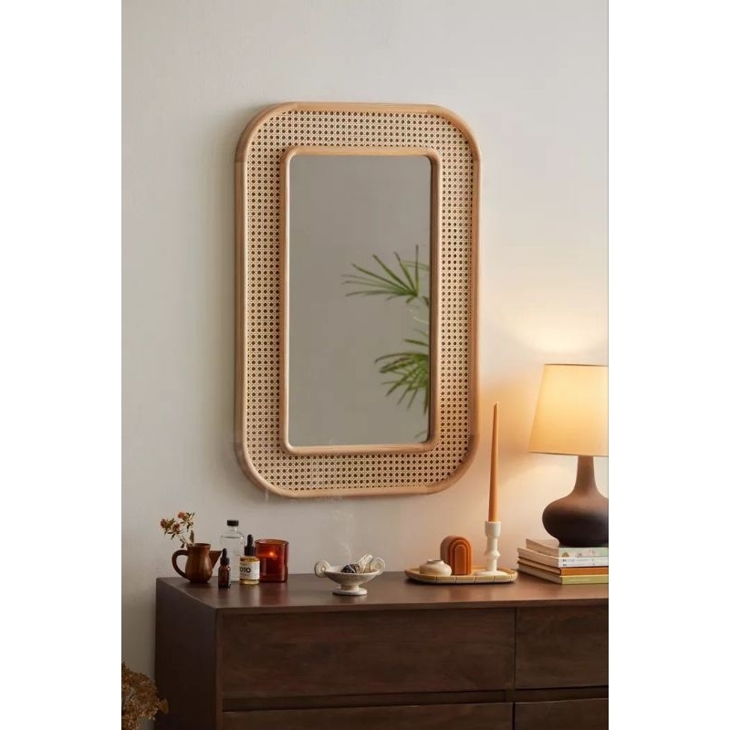 Kaca Cermin Aesthetic Minimalis Jati Mix Rotan
