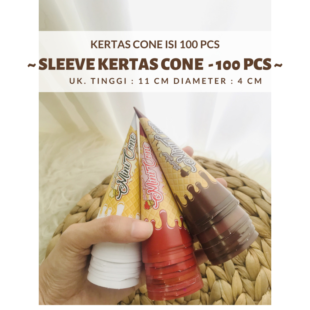 Isi 100 pcs Harga Kertas Cone Mini Es Krim Corong Es Krim Mini Waffle Kering Cone Es Cream 3 Warna