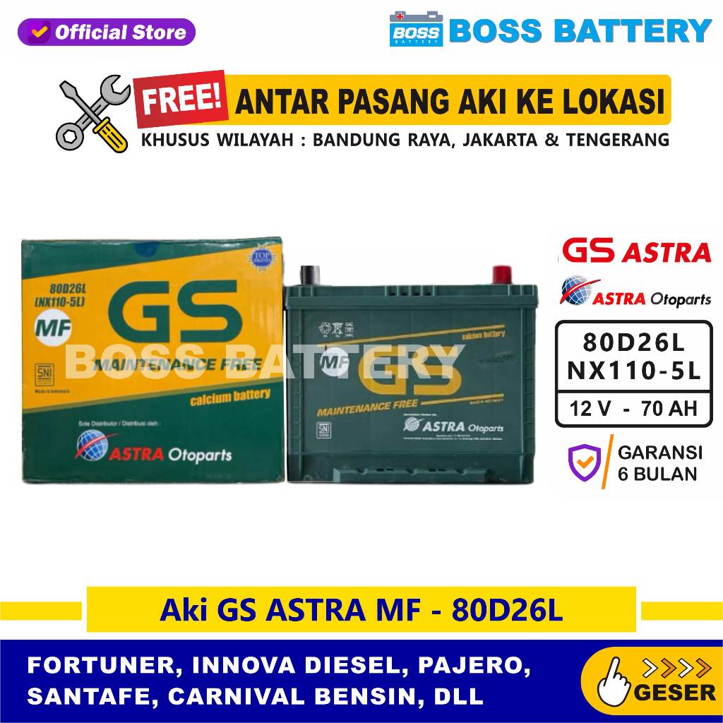 Aki GS MF 80D26L- 70 Amper, Aki GS ORIGINAL ASTRA OTOPARTS