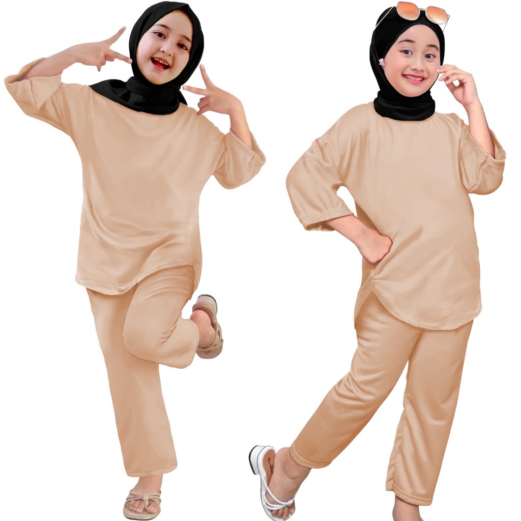 Setelan Anak-Anak Wanita SETCEL Baju Anak Perempuan Cewek SLEBEW ONESET Polos Tanpa Gambar