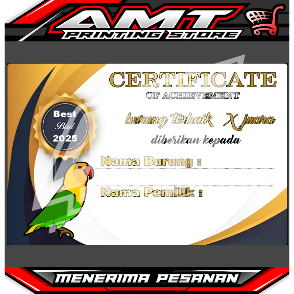 Jual Sertifikat Piagam Penghargan  - Lomba Burung Ukuran Kertas F4  - Bisa Custom