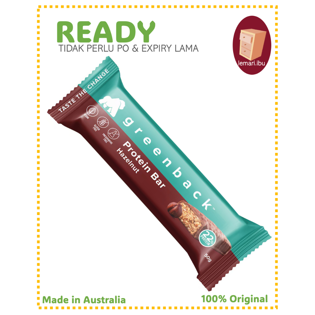 

GREENBACK Plant-Based Hazelnut Protein Bar 50g - Protein Bar - 100% ORIGINAL - BARANG READY DIKIRIM - Made in Australia⁸