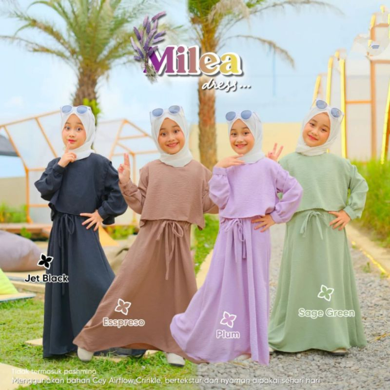 ZN - DRESS ROMPI - MILEA DRESS - BAJU GAMIS  MUSLIM ANAK PEREMPUAN GAMIS POLOS BAHAN CRINKLE PREMIUM