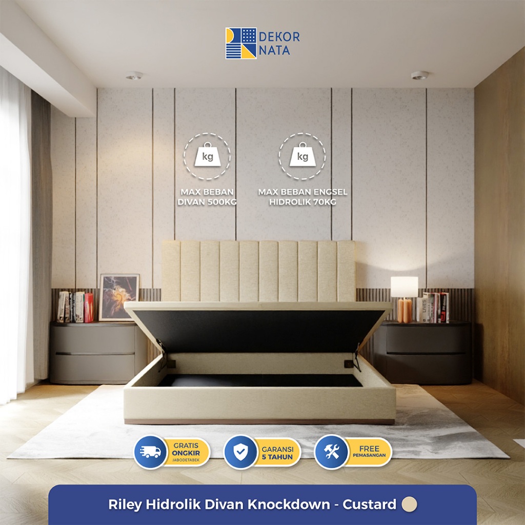 [FREE RAKIT] Dekornata - Riley Divan Hidrolik Knockdown / Tempat Tidur / Dipan Kayu / Bed frame / Ra