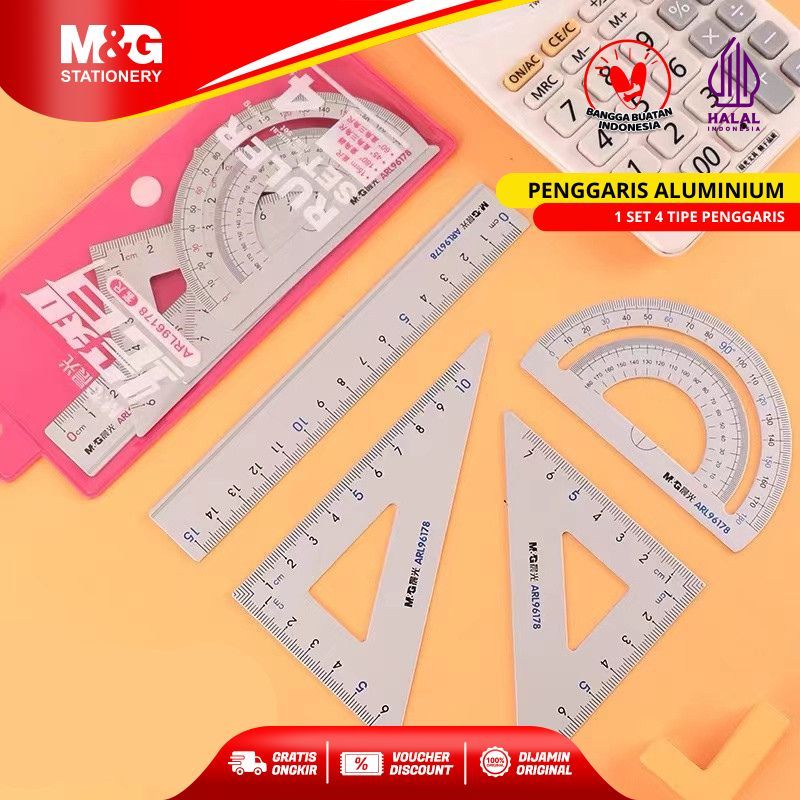 

M&G Penggaris 1 Set Lengkap Akurat Untuk Sekolah Anti Karat dan KokohAluminium Alloy Ruler Set Penggaris Busur Segitiga Presisi Ujung Tidak Tajam