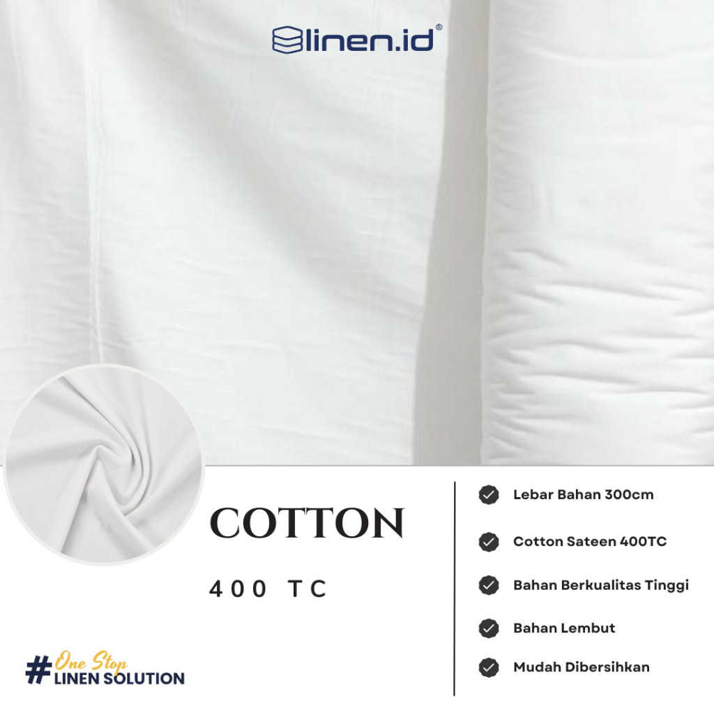 [Bahan Sprei Putih] Kain 100% Cotton Polos 400TC Lebar 300 cm