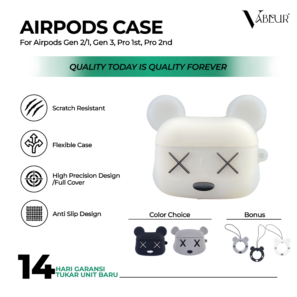Soft Case 3D Character Bear Kaws untuk Airpods - Kompatibel untuk Airpods Pro/1/2/2nd/3 - Premium Si