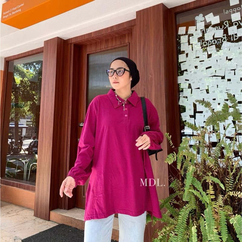 baju kaos lengan panjang oversize wanita kaos kancing wanita kaos jumbo kaos polos wanita lengan pan