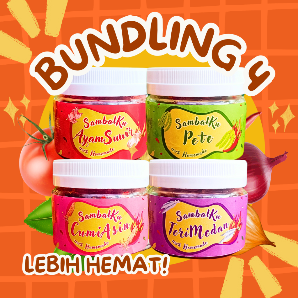

Paket Bundling 4 Sambal Ayam Suwir/Cumi Asin/Teri Medan/Pete Sambal Ku Menyala Lidah Ku