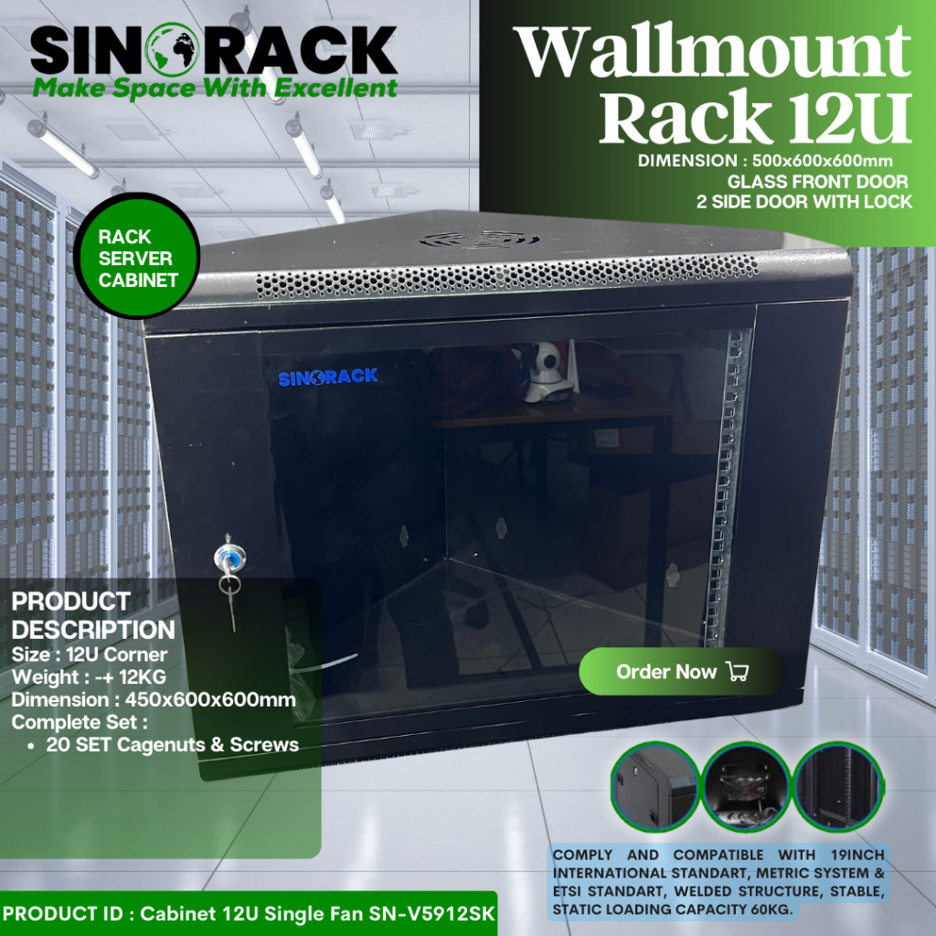 Wall Mount Rack Server Sinorack 12U , Rack Server Siku Type SN-V512SK