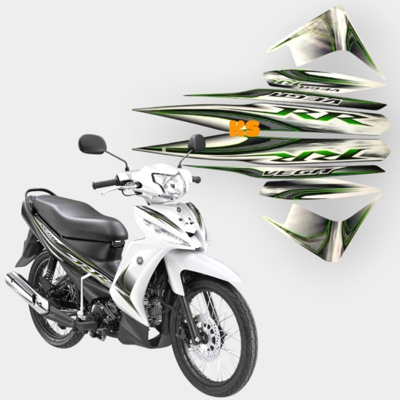 STIKER STRIPING MOTOR YAMAHA VEGA RR TAHUN 2013 WARNA PUTIH HIJAU STANDAR