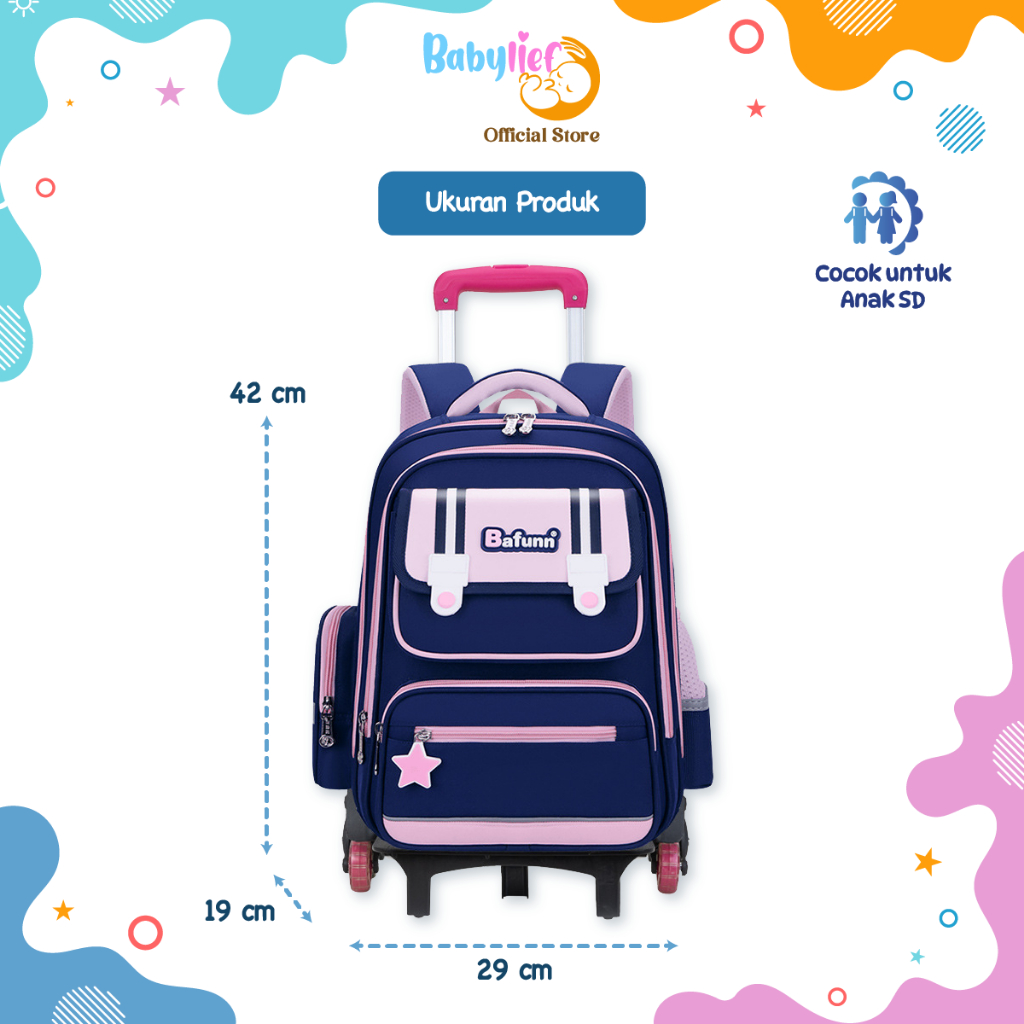 RB Babylief Tas Roda Sekolah Anak SD, Tas Troli Anak Tas Sekolah Anak TK SD Tas Trolley Koper Anak