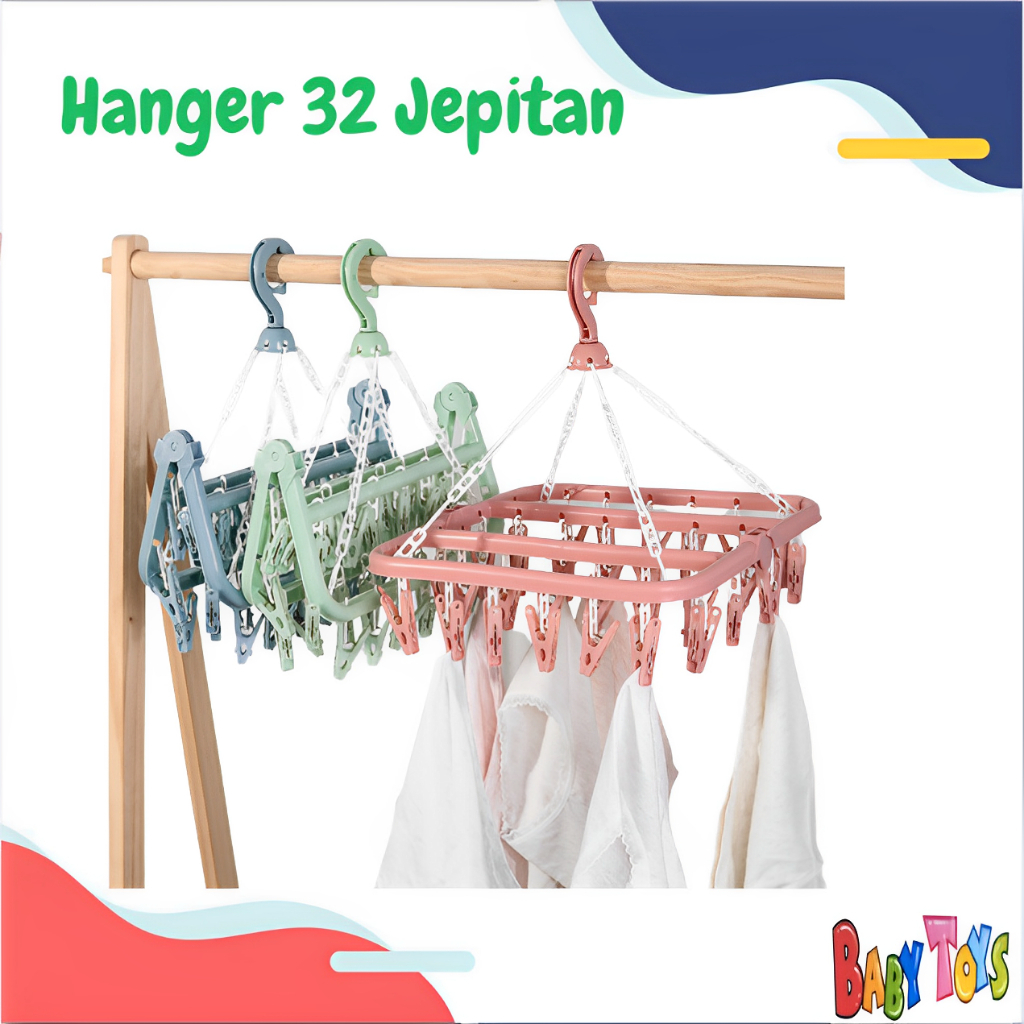 BabyToys Gantungan Baju Hanger Jepitan Jemuran Baju Bayi Kaos Kaki Segiempat