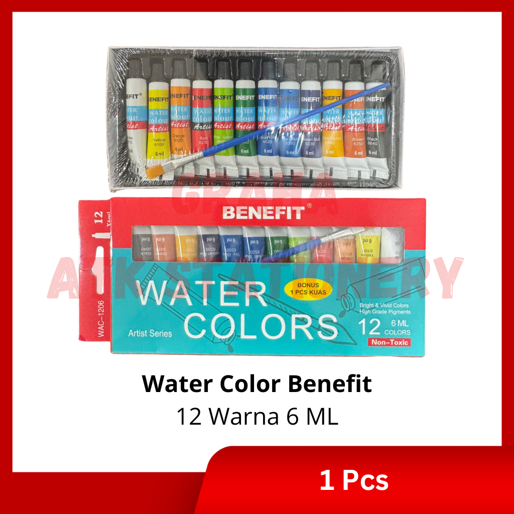 

[1 Kotak] Water Colour 12 Warna 6 ML Benefit / Cat Air Water Colors 12 Warna 6 ML Benefit