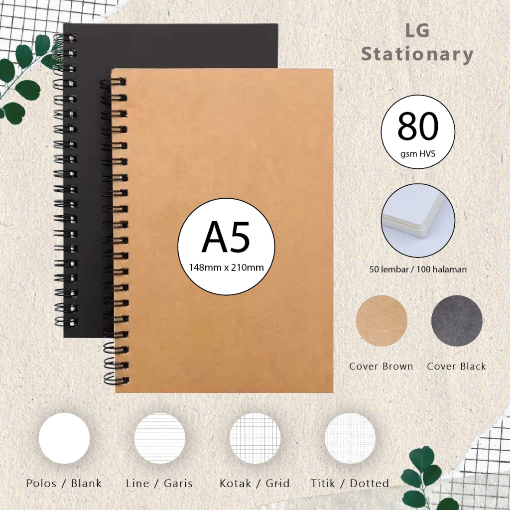 

Notebook A5 Kertas HVS 80gsm / Notebook Aesthetic Cover Coklat Hitam