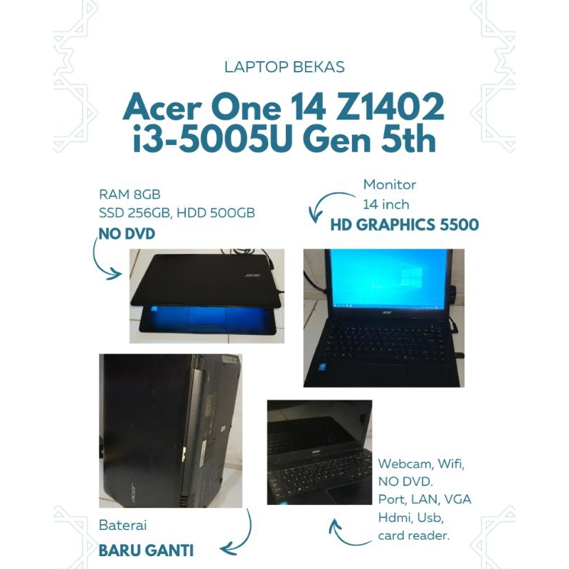 Acer One i3-5005U Gen 5th Laptop BEKAS