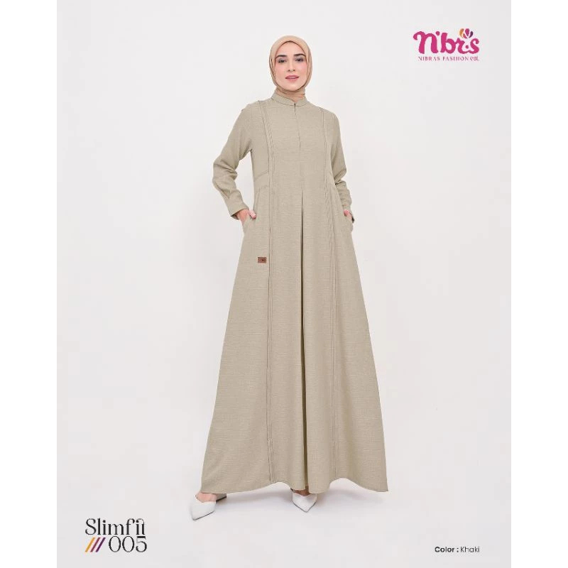 Nibras - Slim Fit 005 Khaki | Gamis Polos Khaki | Gamis Khaki | Gamis Simpel | Gamis Adem