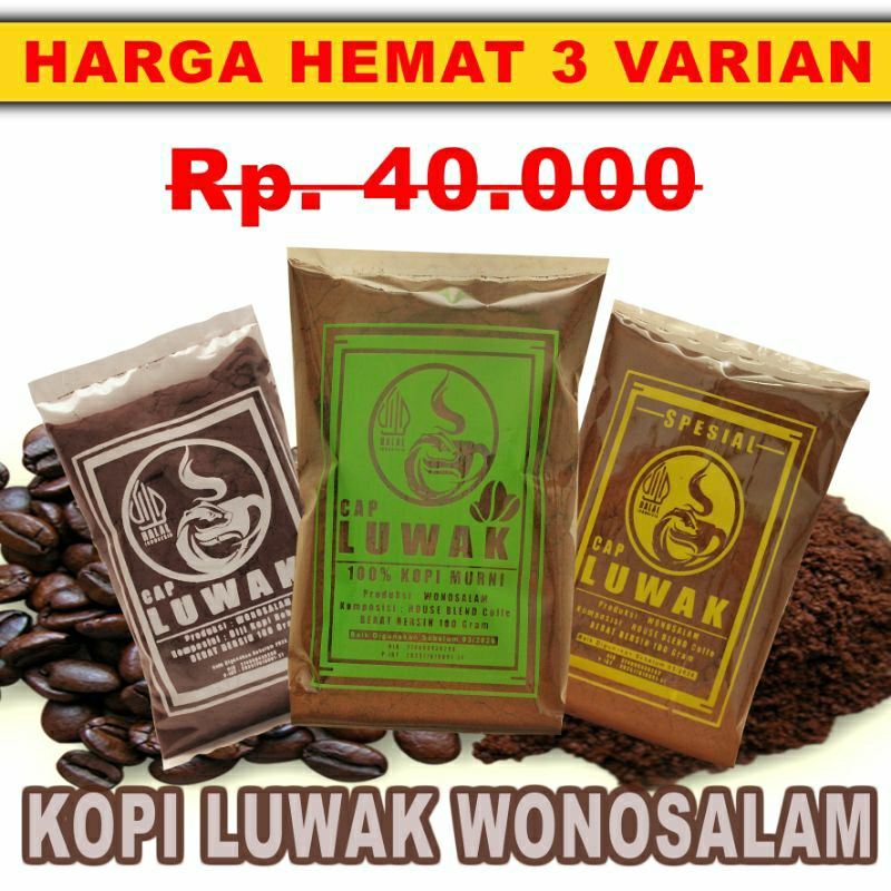 

Paket Bundling - Paket Hemat Kopi Luwak Wonosalam - 100% Murni - Spesial - Biasa
