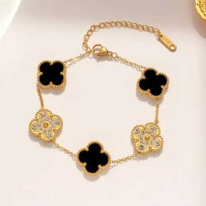 Shine Gelang / Bracelet Clover Gelang Wanita Unisex Titanium Emas Simple Elegant gelang keberuntunga