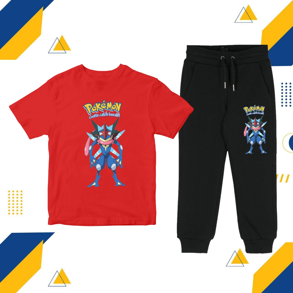 Setelan Kaos Anak Greninja Pokemon - Set Baju Dan Celana Anak Pokemon Greninja