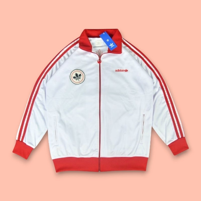 JAKET TRACKTOP ADIDAS CANADA PUTIH STRIP MERAH PREMIUM FULL TAG UNISEX