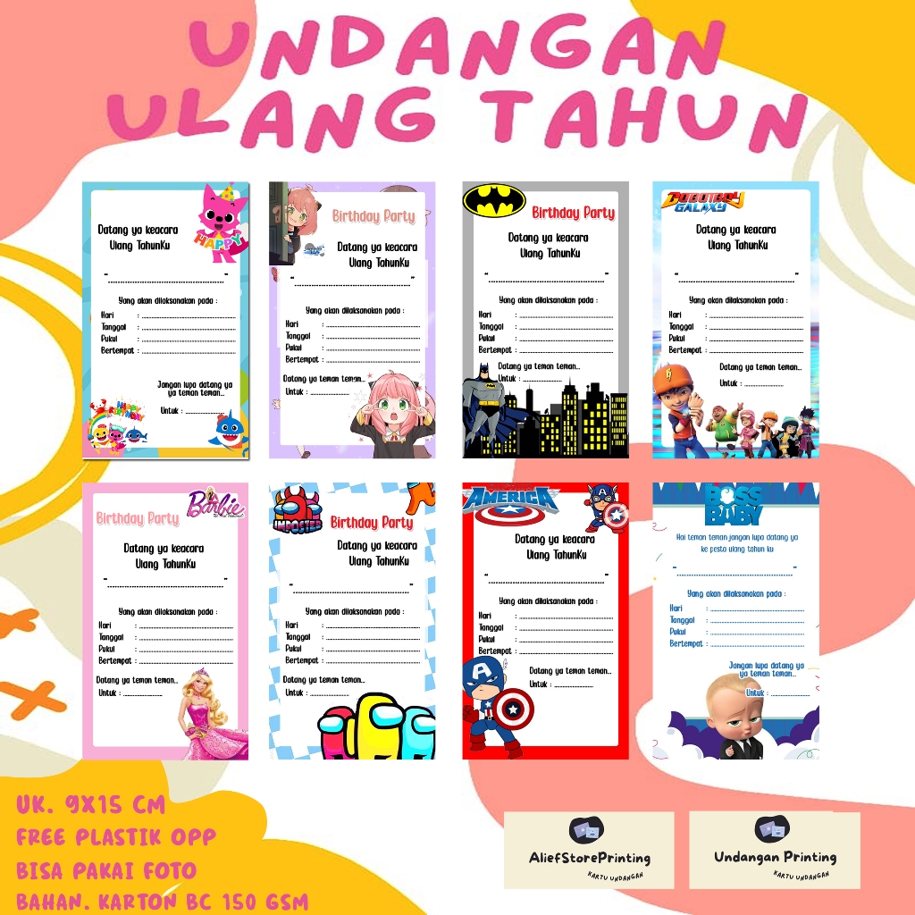 (1 PCS ) SPIDERMAN Undangan ulang tahun tulis tangan / Undangan isi Sendiri / undnagan karakter / un