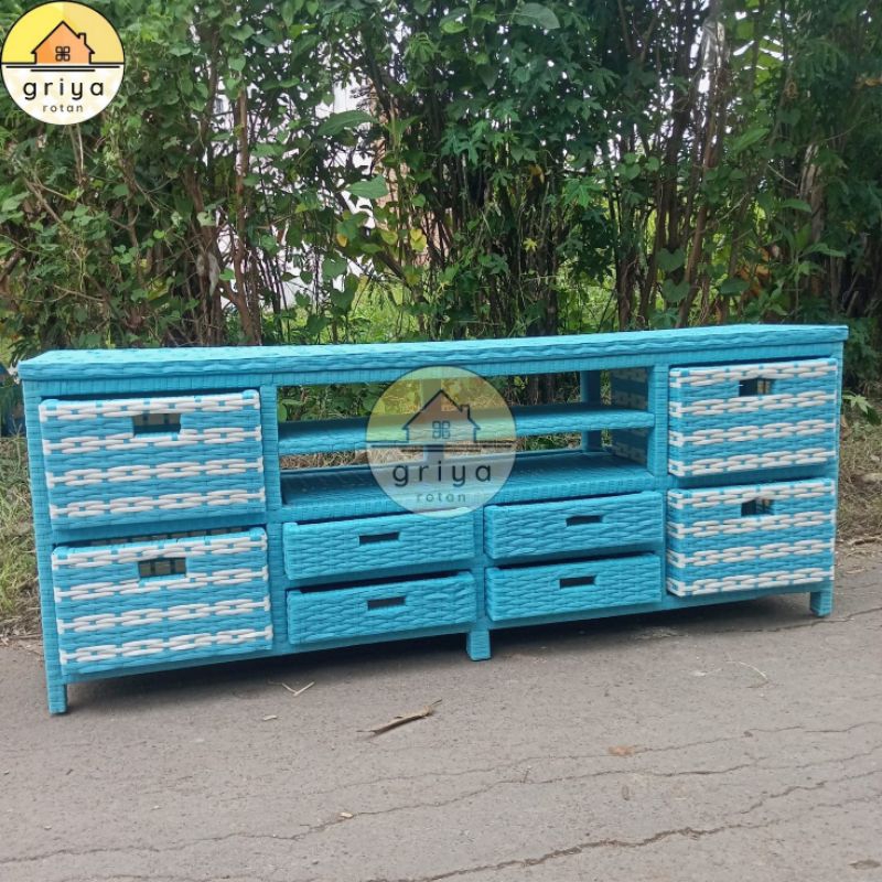 RB Lemari Tv Rotan Sintetis 8 Laci Lemari Plastik Rotan Rak Buku Serbaguna Murah