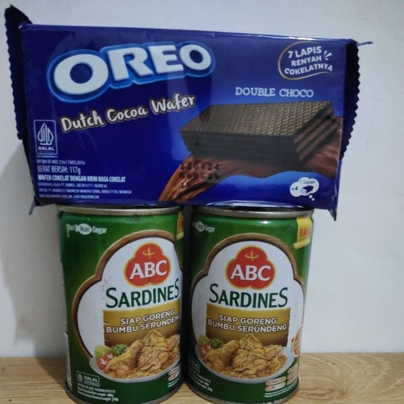 

2 pcs sarden saos tomat dan saos extra pedas 425 gram siap bonus Oreo Promo