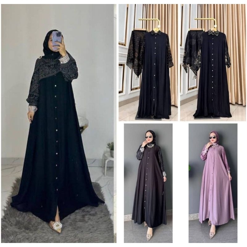 Set Gamis Hijab Rayon Diamond Gamis Polos Kombinasi Batik Gamis Lebaran Series