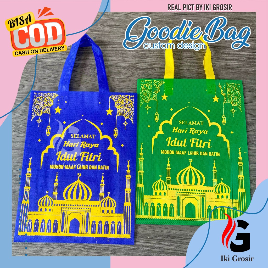 

Tas lebaran goodie bag spunbond hampers hari raya idul fitri sablon press tali 30x40x8 bahan tebal premium