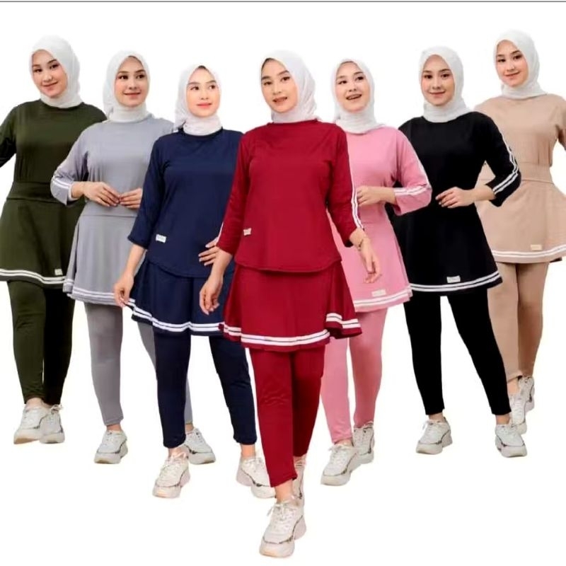 Keenanoutfit Setelan Baju Olahraga Wanita Muslim Terbaru Leging Rok Skirt Perempuan  Sport Badminton