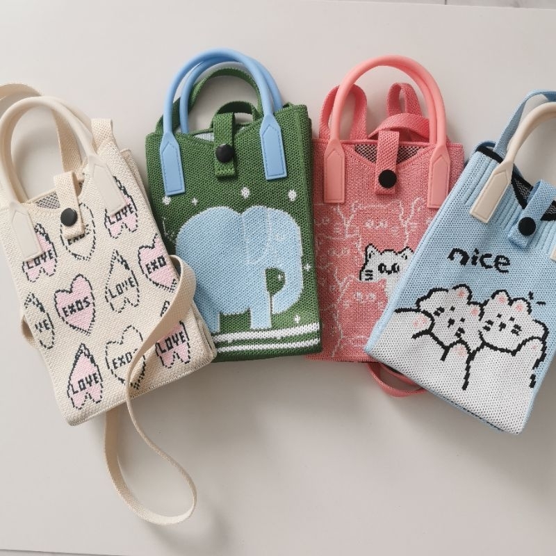 Tas rajut handphone / tas slempang / pouch hp / Tas wanita / Sling bag / Dompet  handphone dan kunci