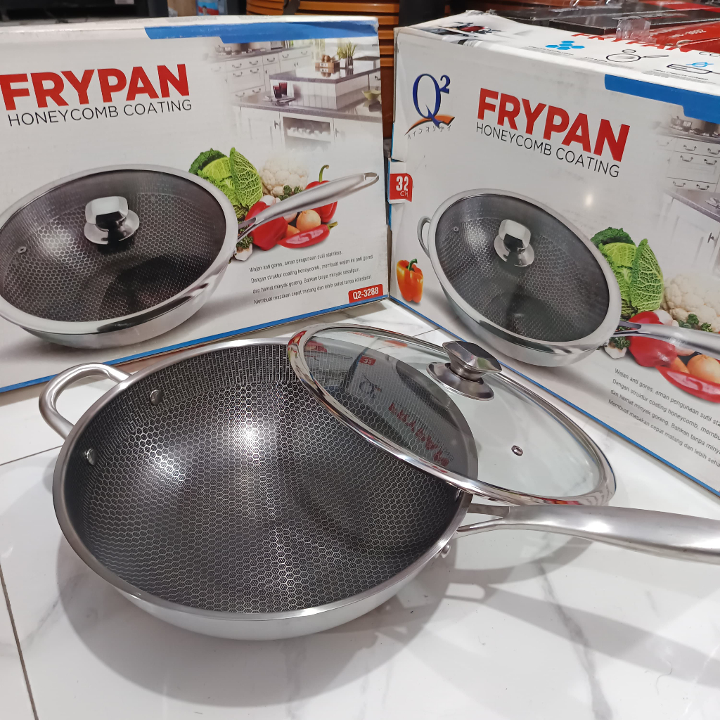 Wajan penggorengan serbaguna Fry pan Q2 3288 honey comb coating/Fry pan anti lengket Q2 32 cm