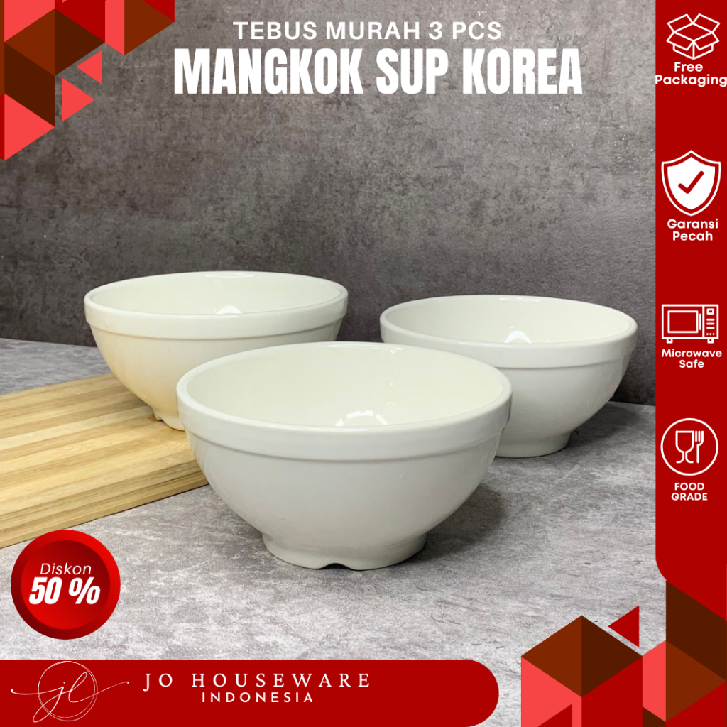 TEBUS MURAH Mangkok sup korea keramiik premium putih polos diameter 17cm mangkok unik serbaguna JH50