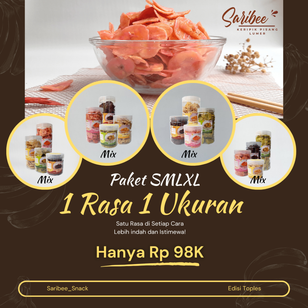 

SARIBEE | PAKET TOPLES SMLXL MIX | KERIPIK PISANG LUMER TOPLES | KERIPIK PISANG COKLAT | MURAH | 4 Varian Rasa Lengkap