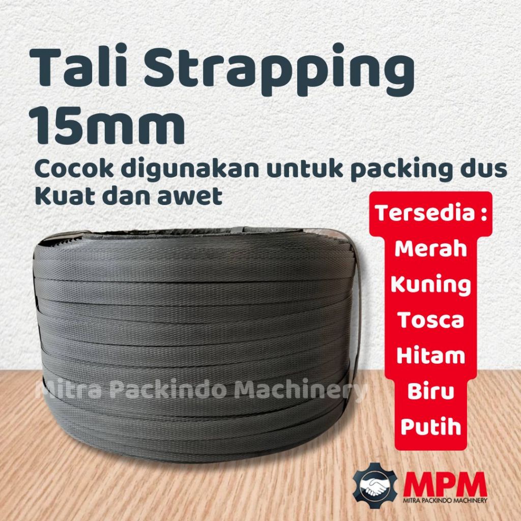 

Bahan Anyaman Kerajinan Warna Hitam / Tali Strapping Straping Band 15mm / Tali Packing Kuat / Tali Klem 15 mm