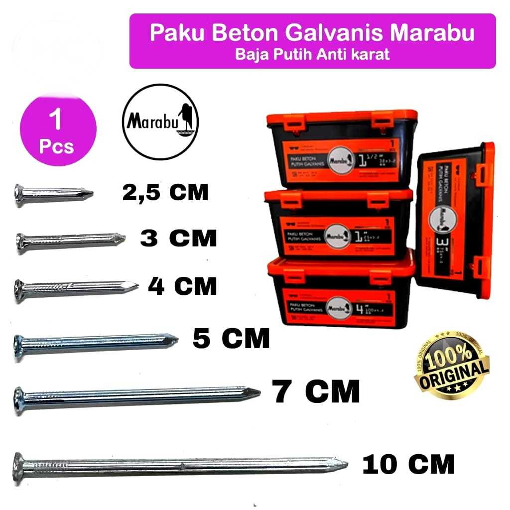 Paku Beton Galvanis Marbu Baja Pustah Anti Karat Paku Beton 3cm 4cm 5cm 7cm 10cm Per Pcs Tembok Dind