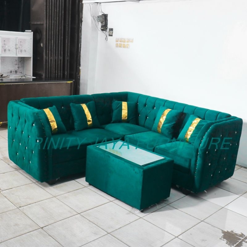 Sofa L Sudut Sofa Tamu Bahan Bludru Lembut Berkwalitas Tebal/trinityjayafurniture