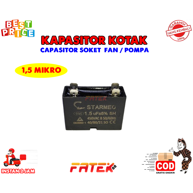KAPASITOR KOTAK SOKET 1,5UF | KAPASITOR FAN | KAPASITOR POMPA | KAPASITOR KOTAK KIPAS ANGIN | KAPASI